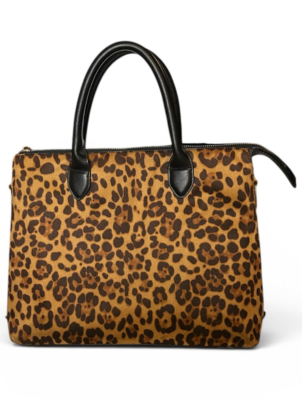 Leopard Print Suede Satchel Bag Expandable Sides Top Handle - Picture 3 of 11